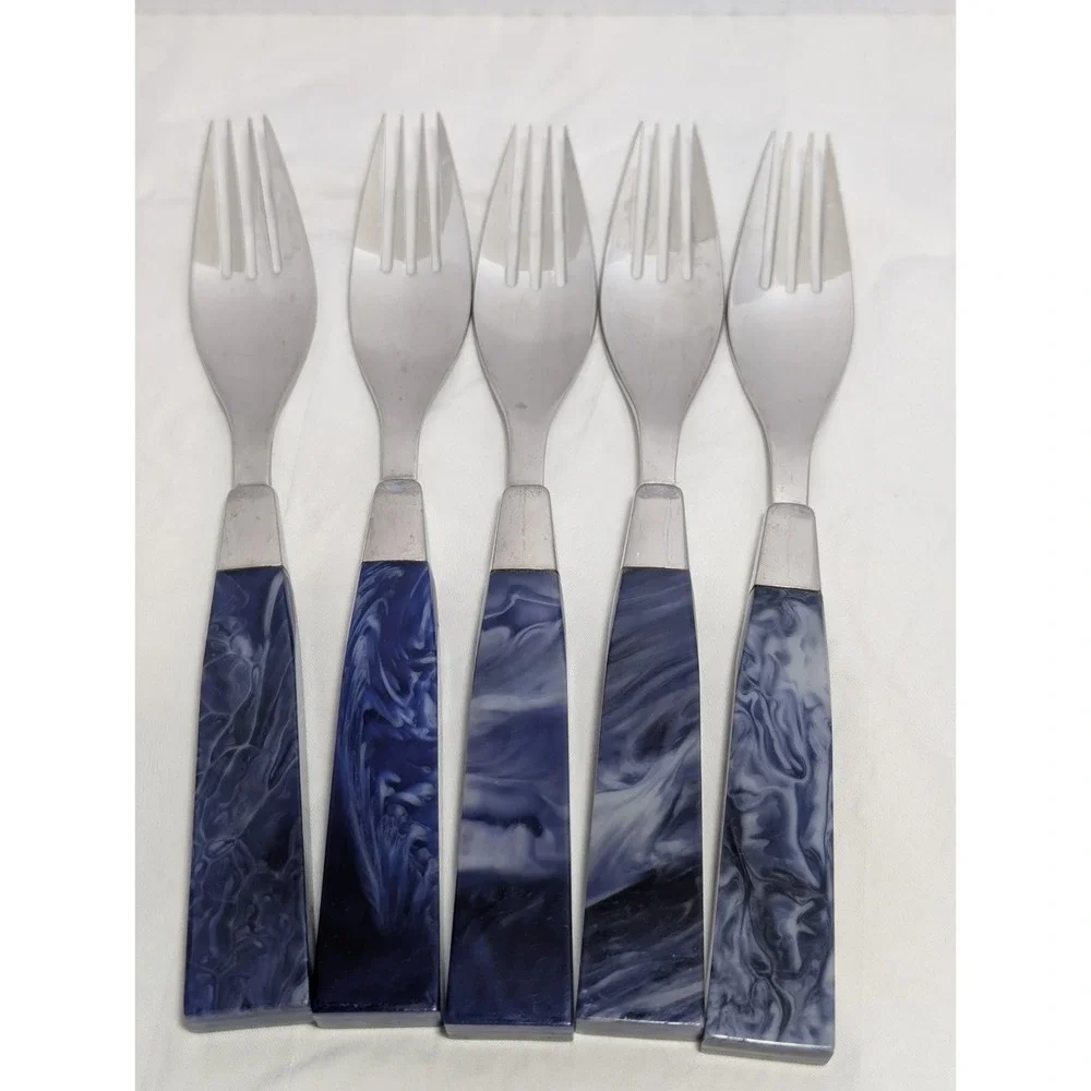 28 Pc MCM Supreme Cutlery Lucite Stainless Flatware Japan RARE Blue White Marble